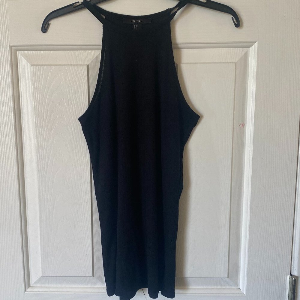 Forever 21 Ribbed Halter Sleeveless Tank Top Size Medium Black